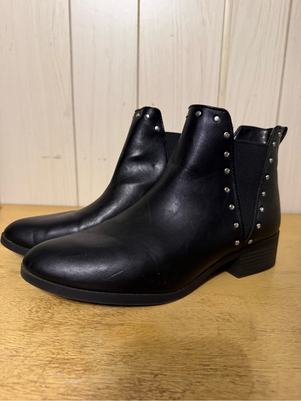 Time and Tru Black Studded Chelsea Booties